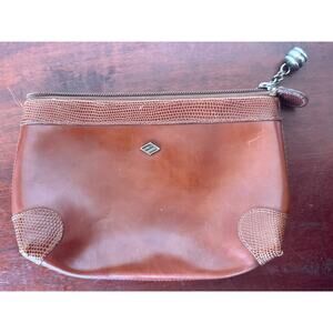 Joseph Abboud Brown Leather Pouch with Lizard Embossed Trim Vintage Bag